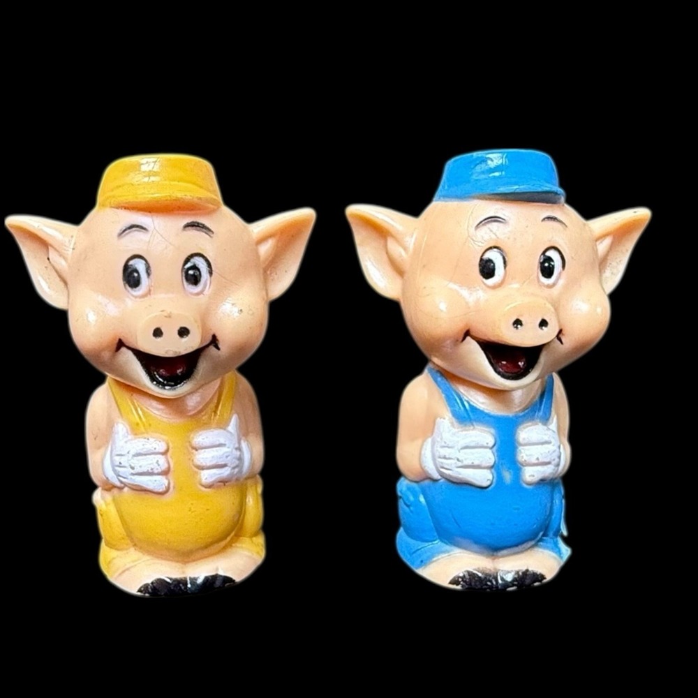 Walt‎ Disney Three 3 Little Pigs 2 Figures Vintage 1970s Plastic